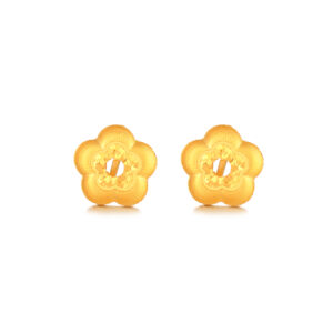 足金精品璀璨碎碎金嬌豔梅花時尚耳飾：圖片 1