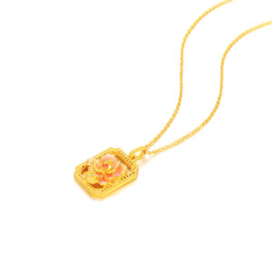 5G清雅貝雕鎏彩花卉芙蓉花套鏈：圖片 4